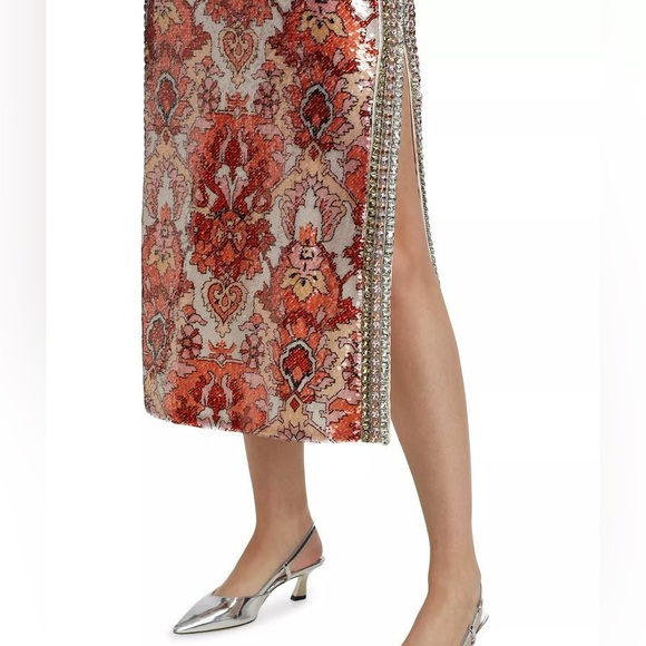 Cinq à Sept Sequin Damask Ayden Midi Dress Multicolor Crystal,sleeveless - Picture 3 of 4